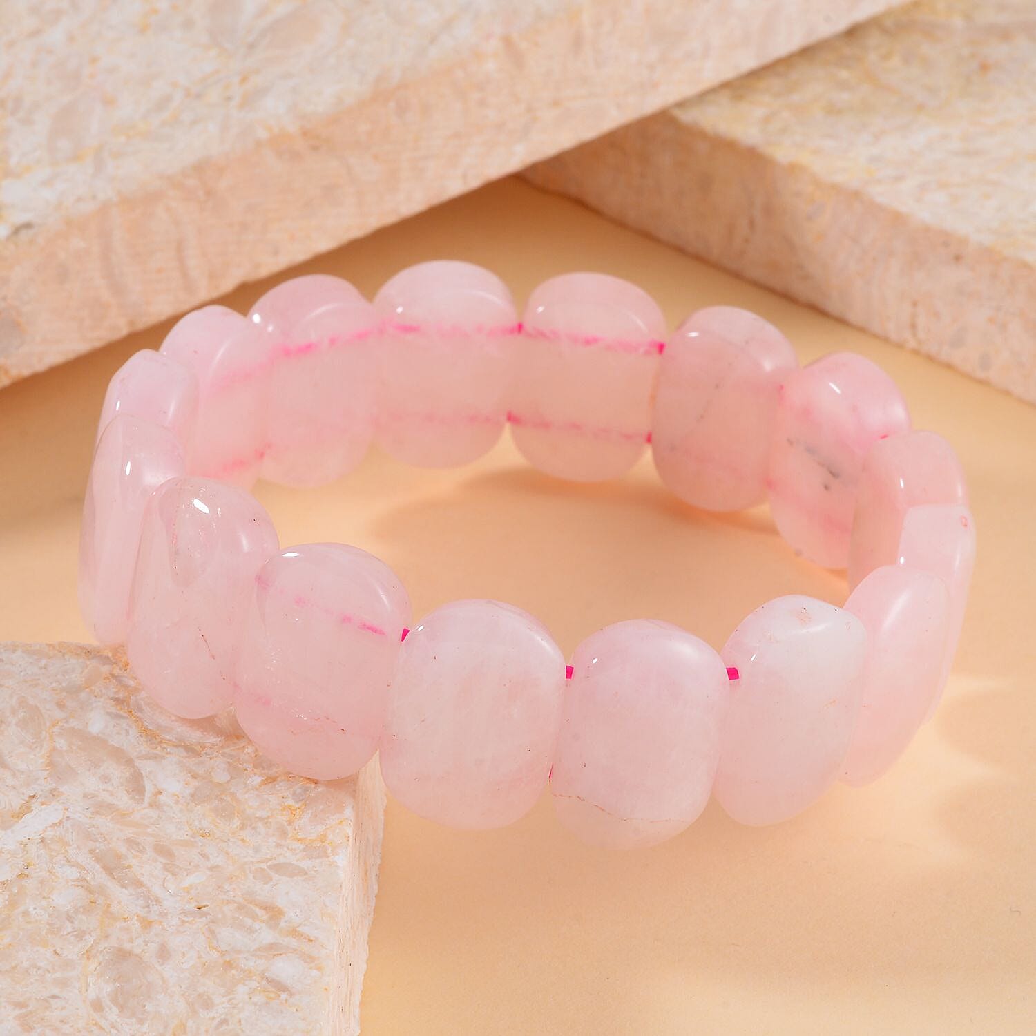 Galilea Rose Quartz Block Stretch Bracelet 175.00 ctw