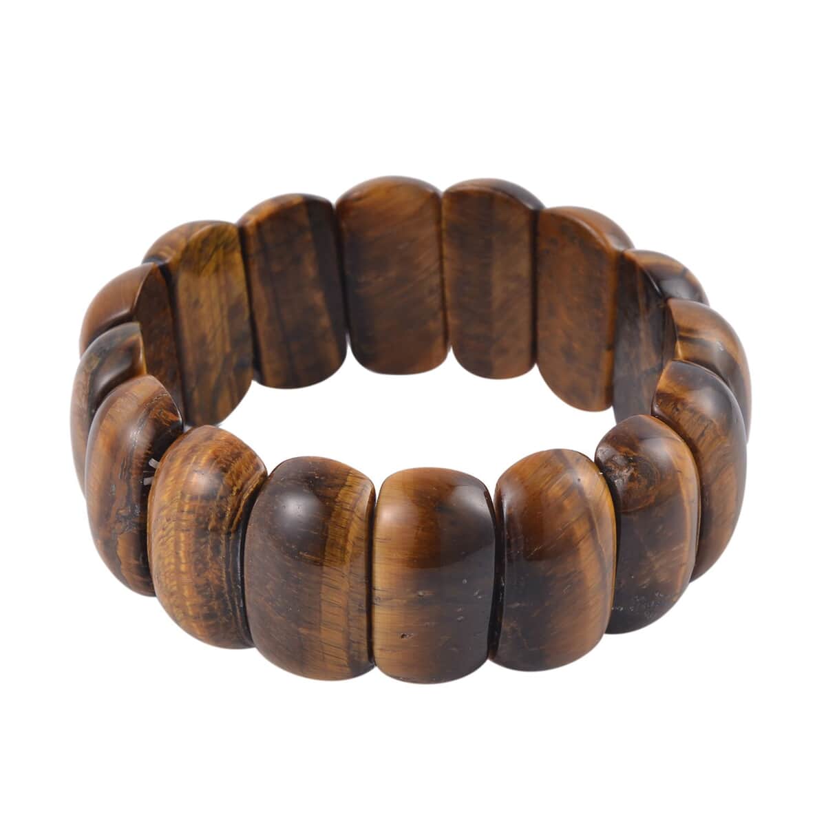 Yellow Tigers Eye Block Stretch Bracelet 393.50 ctw image number 0