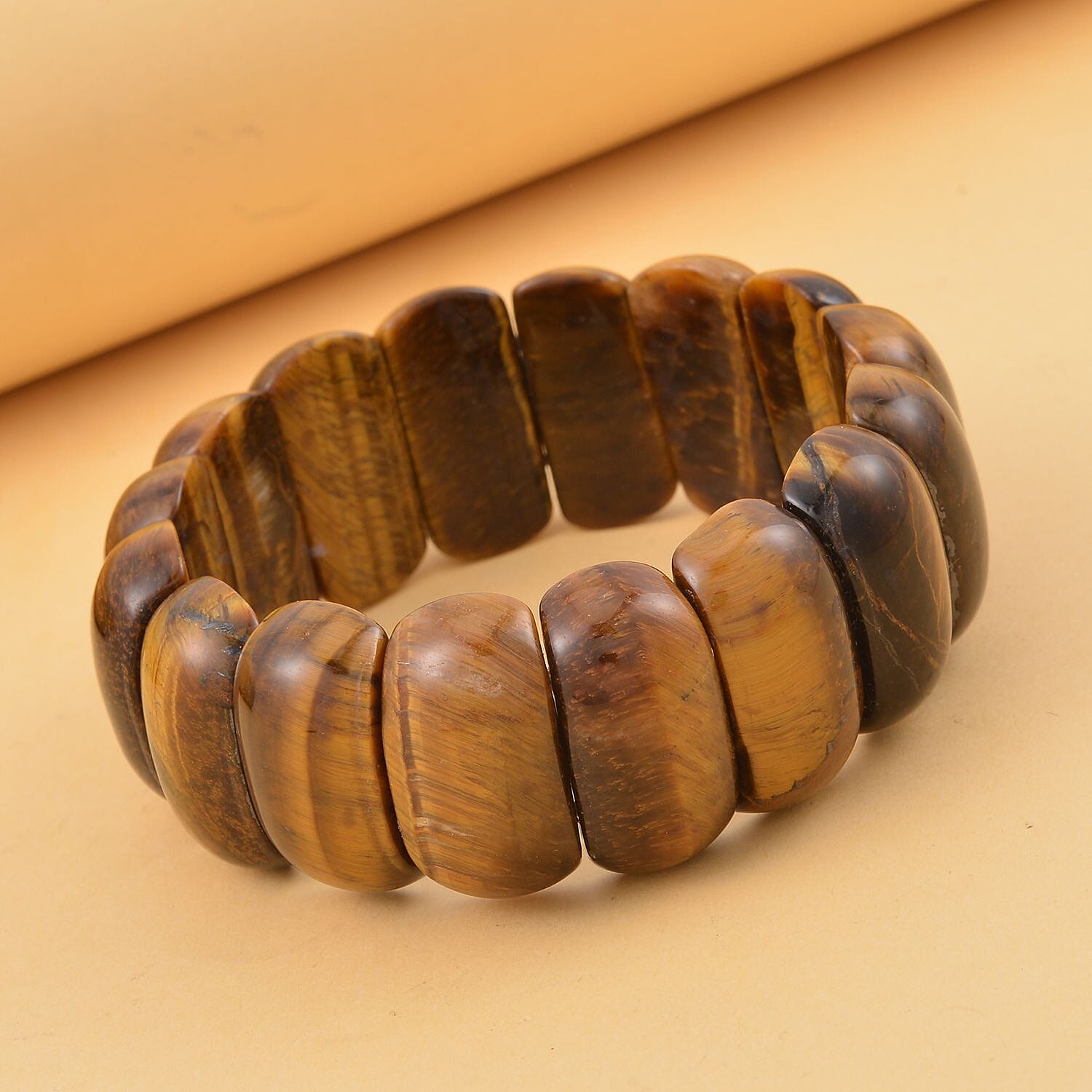 Yellow Tigers Eye Block Stretch Bracelet 393.50 ctw