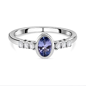 Tanzanite and White Zircon 0.62 ctw Ring in Platinum Over Sterling Silver (Size 9)