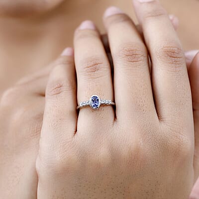 Tanzanite and White Zircon 0.62 ctw Ring in Platinum Over Sterling Silver (Size 9)