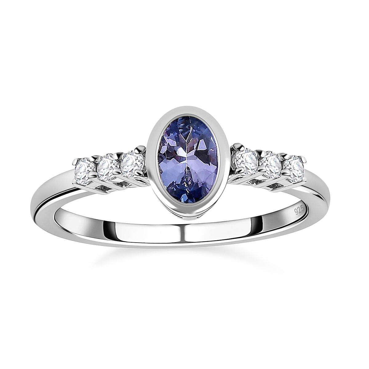 Tanzanite and White Zircon 0.62 ctw Ring in Platinum Over Sterling Silver (Size 9) image number 3