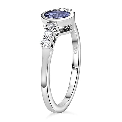 Tanzanite and White Zircon 0.62 ctw Ring in Platinum Over Sterling Silver (Size 9)