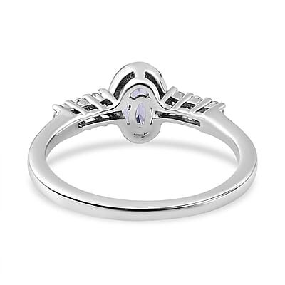 Tanzanite and White Zircon 0.62 ctw Ring in Platinum Over Sterling Silver (Size 9)