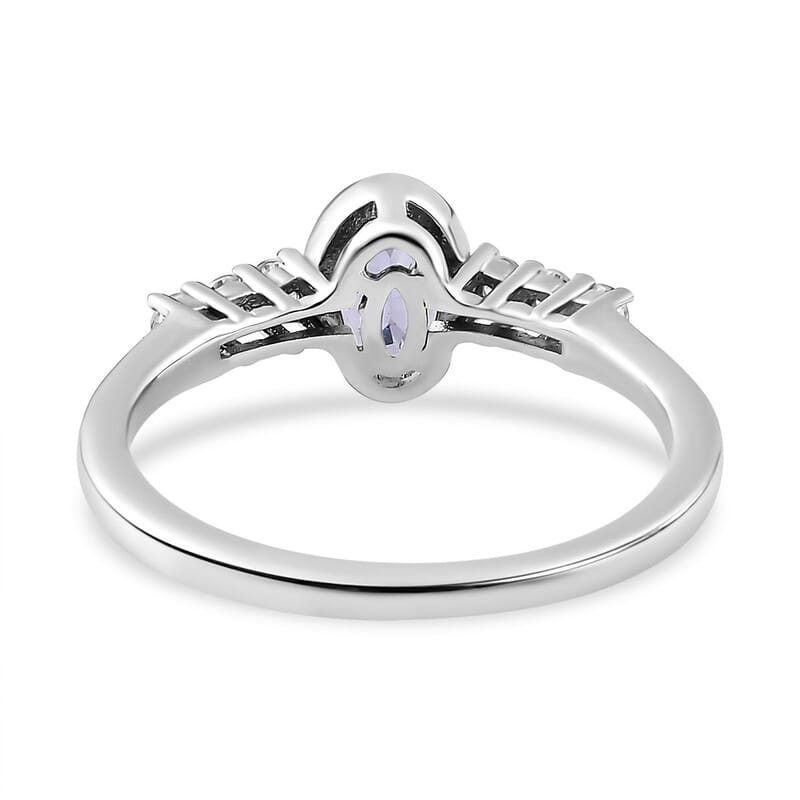 Tanzanite and White Zircon 0.62 ctw Ring in Platinum Over Sterling Silver (Size 9)