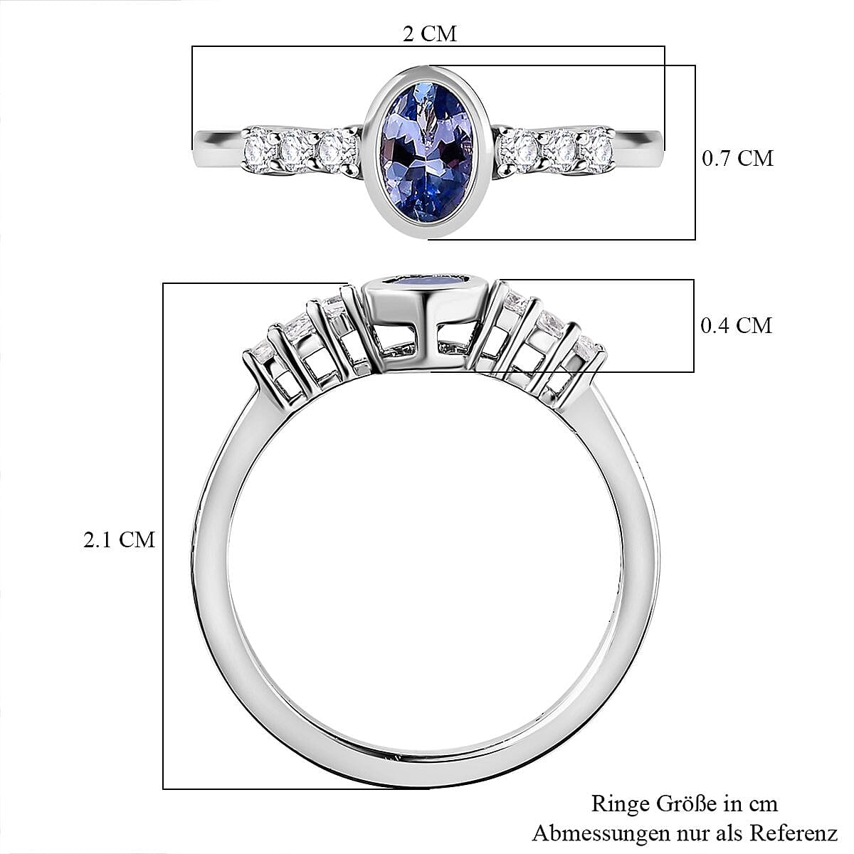 Tanzanite and White Zircon 0.62 ctw Ring in Platinum Over Sterling Silver (Size 9) image number 6