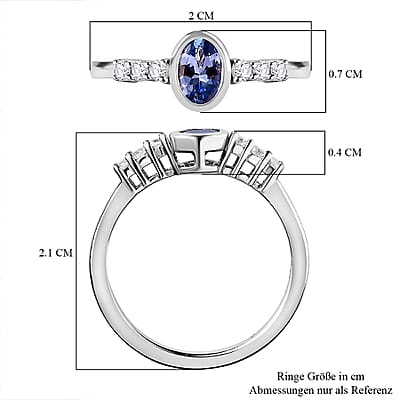 Tanzanite and White Zircon 0.62 ctw Ring in Platinum Over Sterling Silver (Size 9)