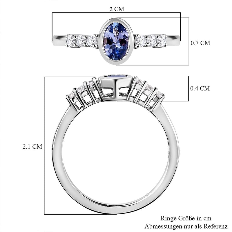 Tanzanite and White Zircon 0.62 ctw Ring in Platinum Over Sterling Silver (Size 9)