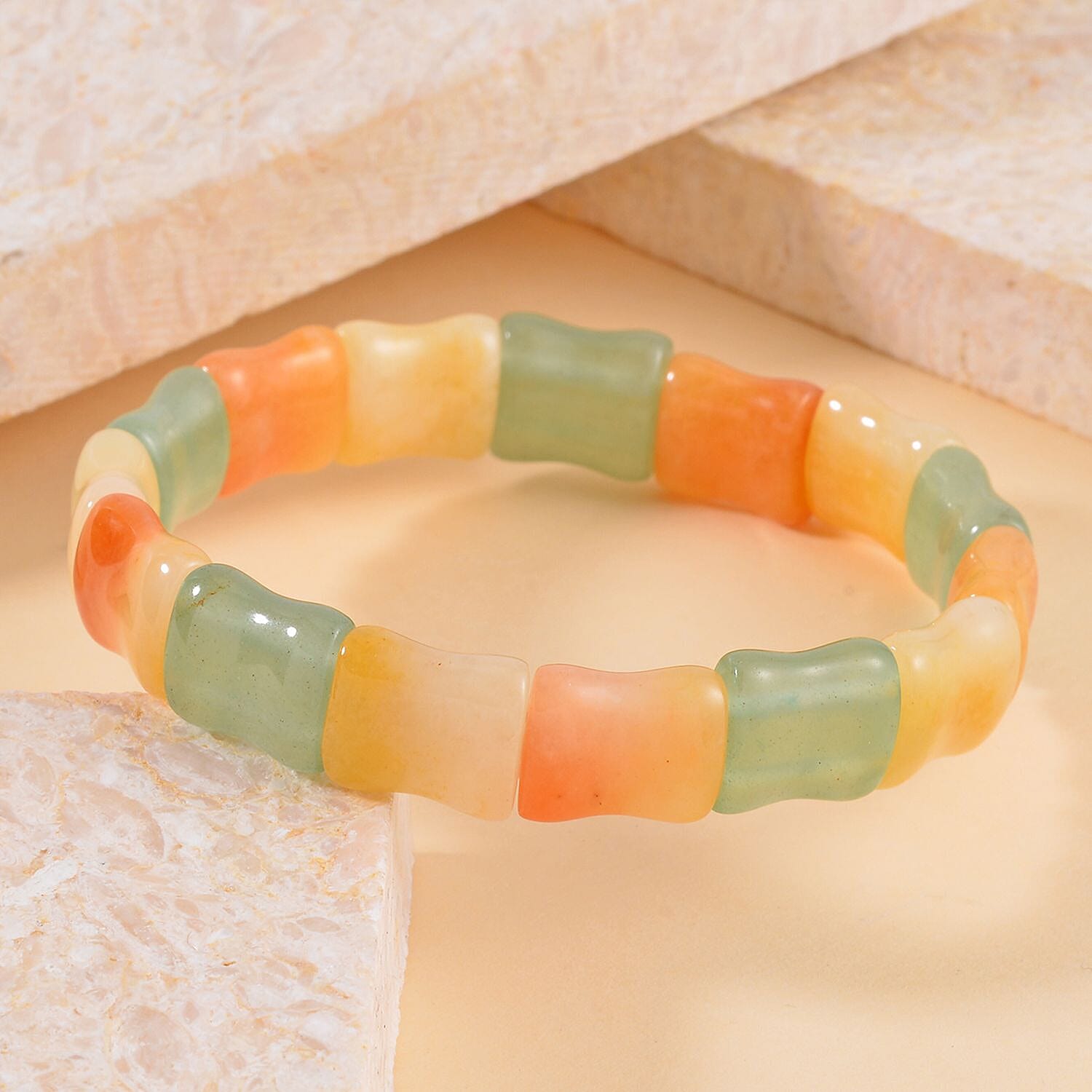 Multi Color Aventurine Block Stretch Bracelet 115.00 ctw
