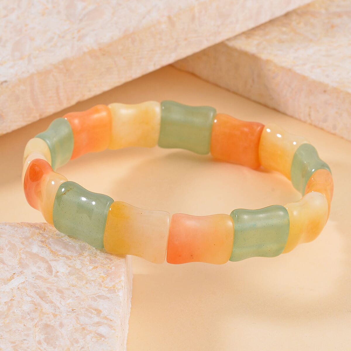 Multi Color Aventurine Block Stretch Bracelet 115.00 ctw image number 1