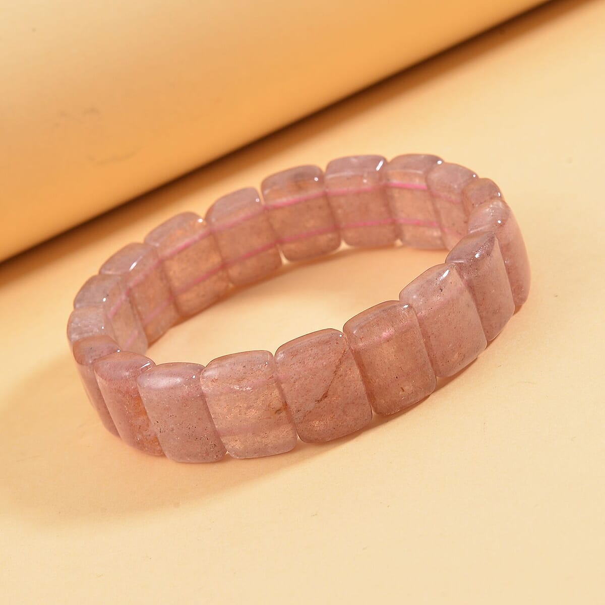 Strawberry Quartz 175.00 ctw Block Stretch Bracelet image number 1