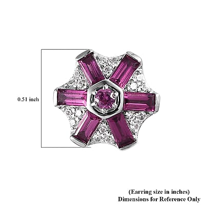 Premium Orissa Rhodolite Garnet and White Zircon 2.35 ctw Earrings in Rhodium Over Sterling Silver