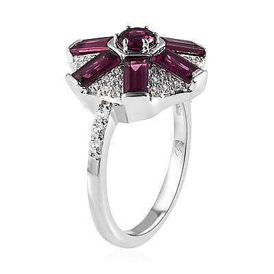 Premium Orissa Rhodolite Garnet and White Zircon 2.90 ctw Ring in Rhodium Over Sterling Silver (Size 6.0)