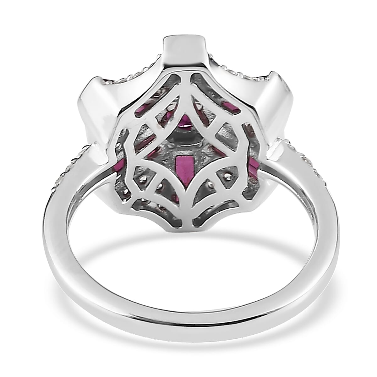 Premium Orissa Rhodolite Garnet and White Zircon 2.90 ctw Ring in Rhodium Over Sterling Silver (Size 6.0)