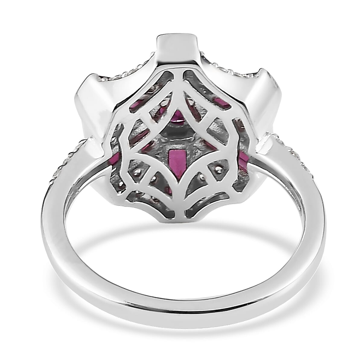 Premium Orissa Rhodolite Garnet and White Zircon 2.90 ctw Ring in Rhodium Over Sterling Silver (Size 7.0)