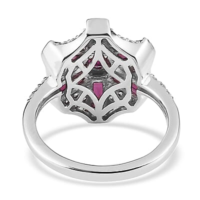 Premium Orissa Rhodolite Garnet and White Zircon 2.90 ctw Ring in Rhodium Over Sterling Silver (Size 7.0)