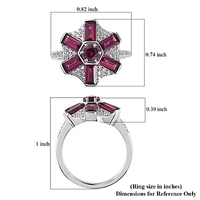 Premium Orissa Rhodolite Garnet and White Zircon 2.90 ctw Ring in Rhodium Over Sterling Silver (Size 7.0)