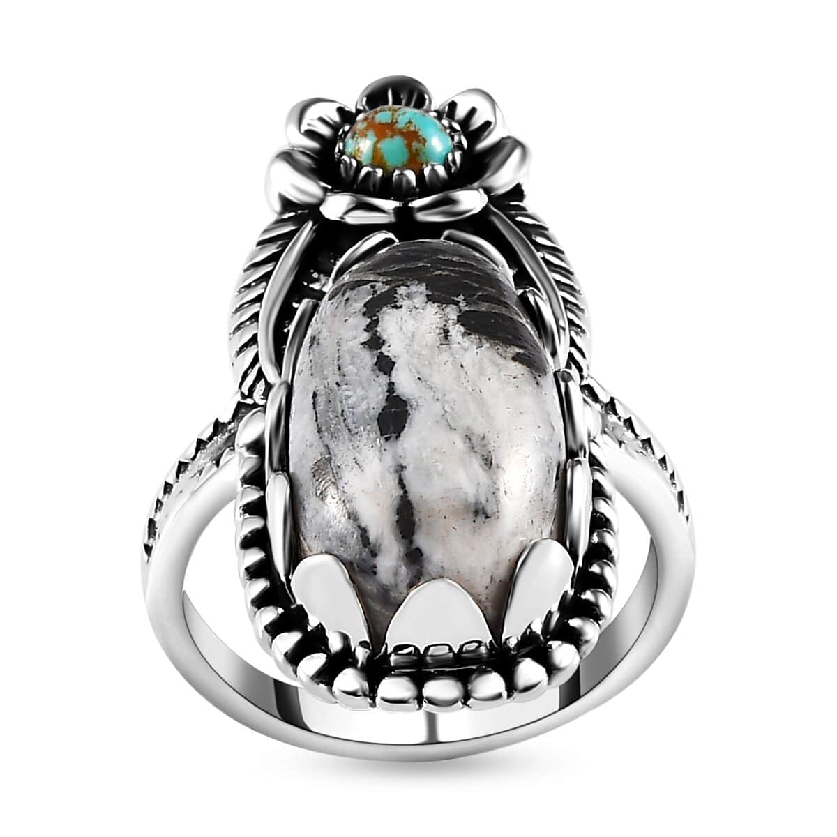 Artisan Crafted White Buffalo, Royston Turquoise Ring in Sterling Silver (Size 7.0) 10.40 ctw image number 0