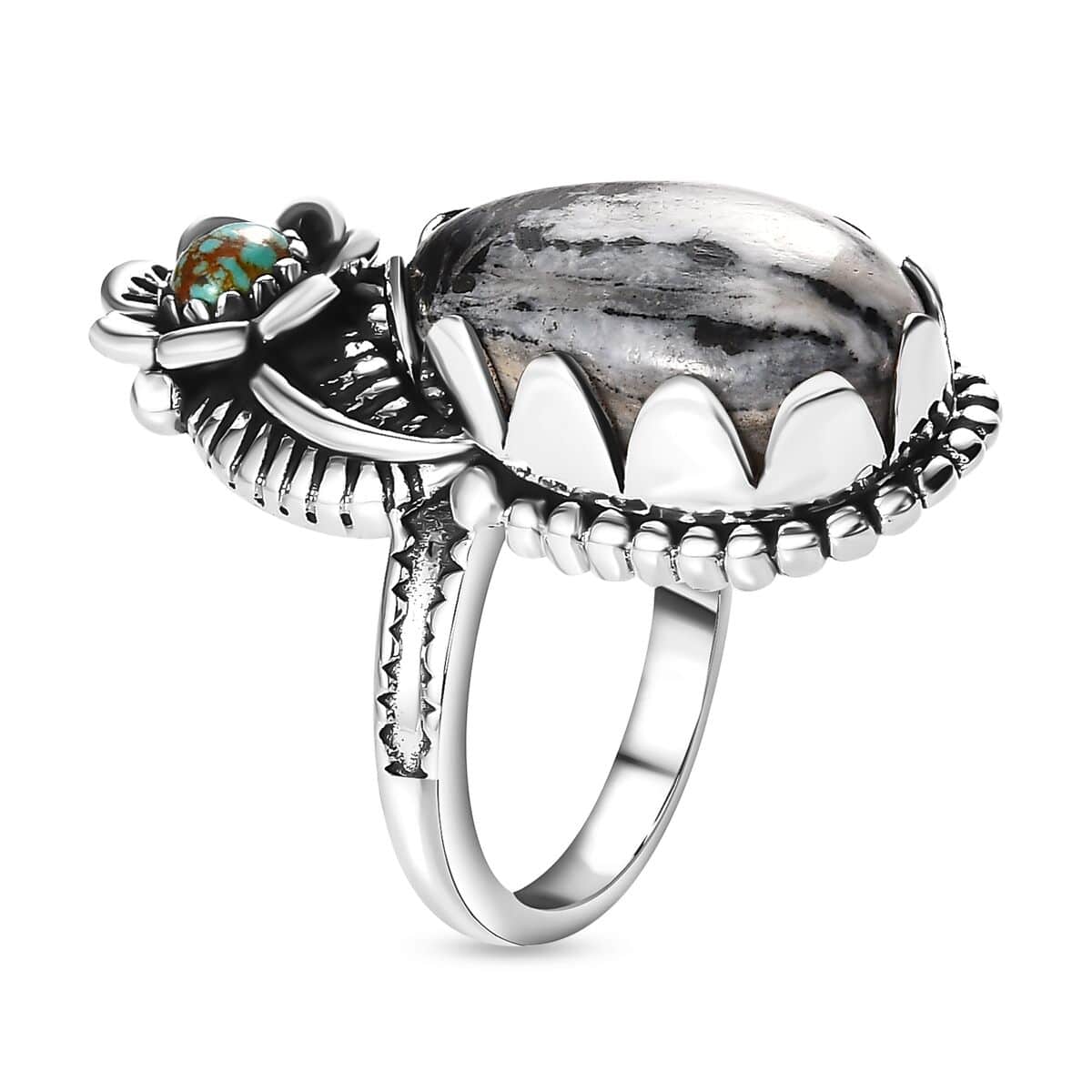 Artisan Crafted White Buffalo, Royston Turquoise Ring in Sterling Silver (Size 7.0) 10.40 ctw image number 3