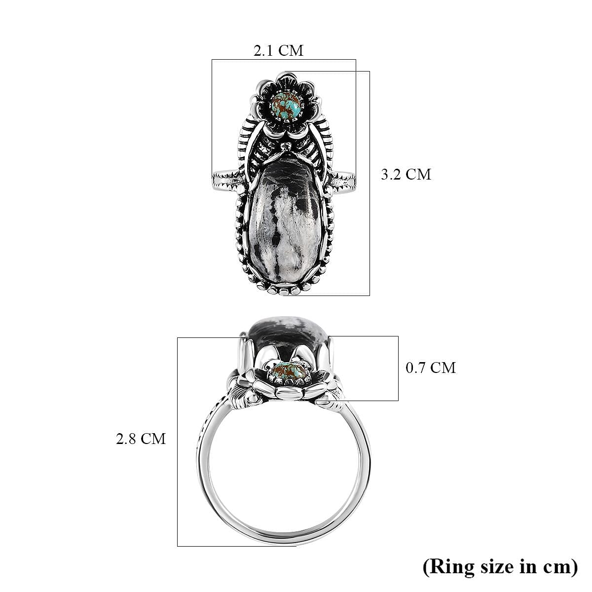 Artisan Crafted White Buffalo and Royston Turquoise Floral Ring in Sterling Silver (Size 6.0) 9.10 ctw