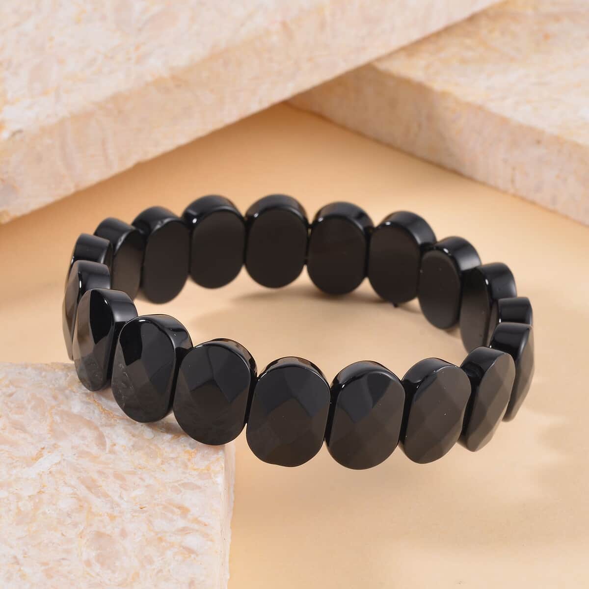 Black Obsidian Block Stretch Bracelet 123.00 ctw image number 1