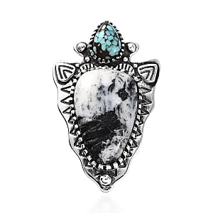 D'Joy Artisan Crafted White Buffalo and Blue Moon Turquoise 15.25 ctw Arrowhead Pendant without Chain in Black Oxidized Sterling Silver
