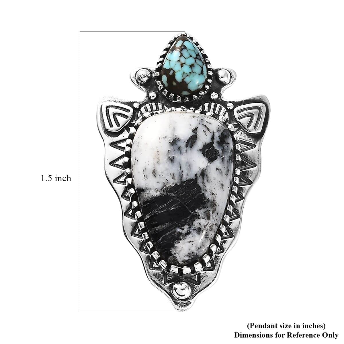 Artisan Crafted White Buffalo and Blue Moon Turquoise 15.25 ctw Arrow Head Pendant in Black Oxidized Sterling Silver image number 5