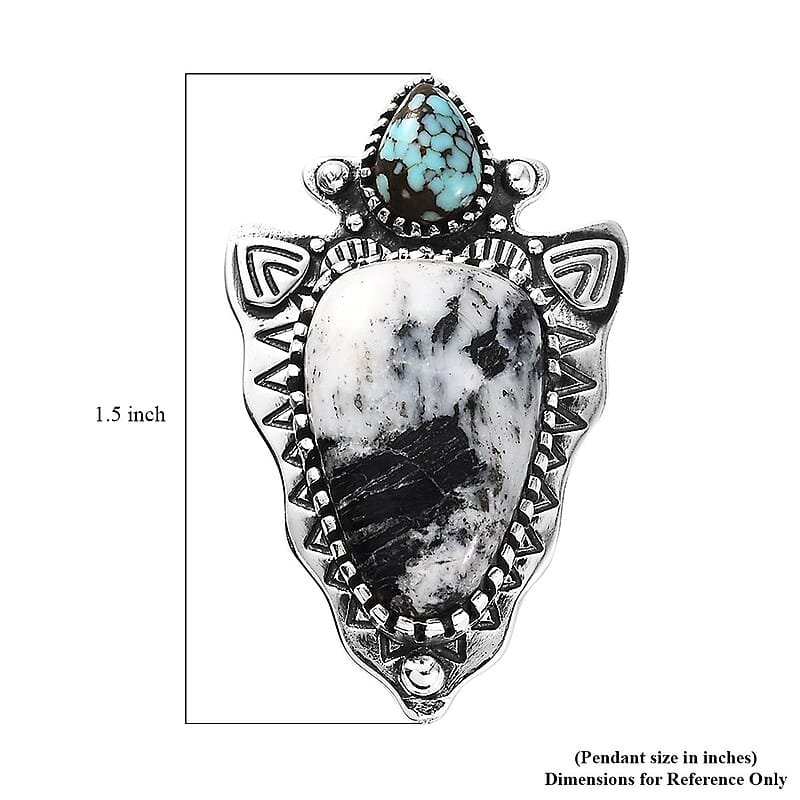 D'Joy Artisan Crafted White Buffalo and Blue Moon Turquoise 15.25 ctw Arrowhead Pendant without Chain in Black Oxidized Sterling Silver