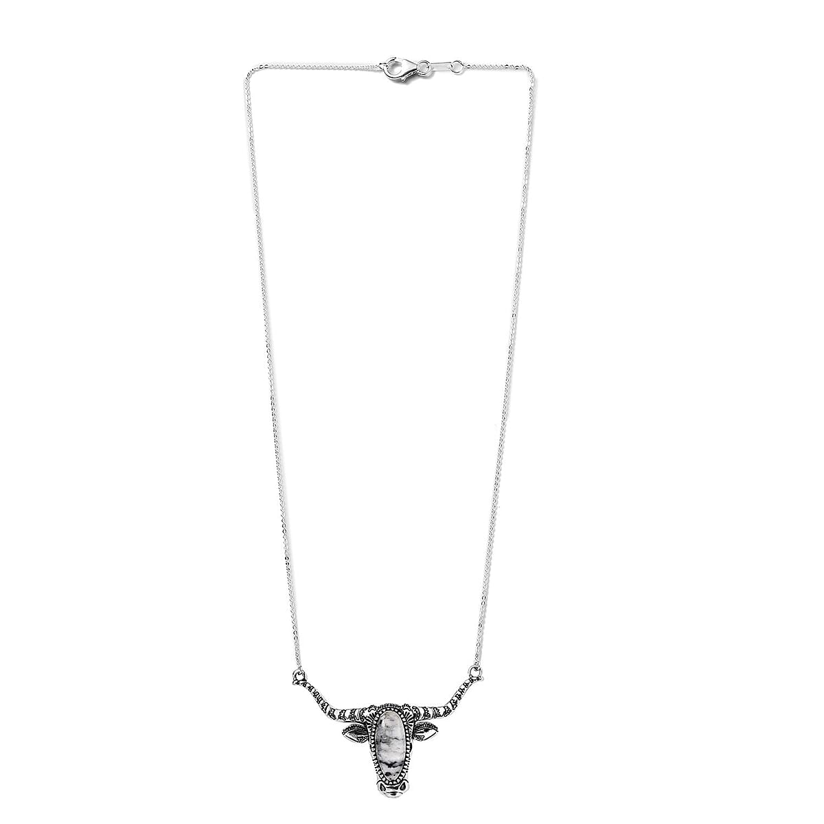 Artisan Crafted White Buffalo Longhorn Bull Head Necklace 18 Inches in Sterling Silver 6.65 ctw image number 3