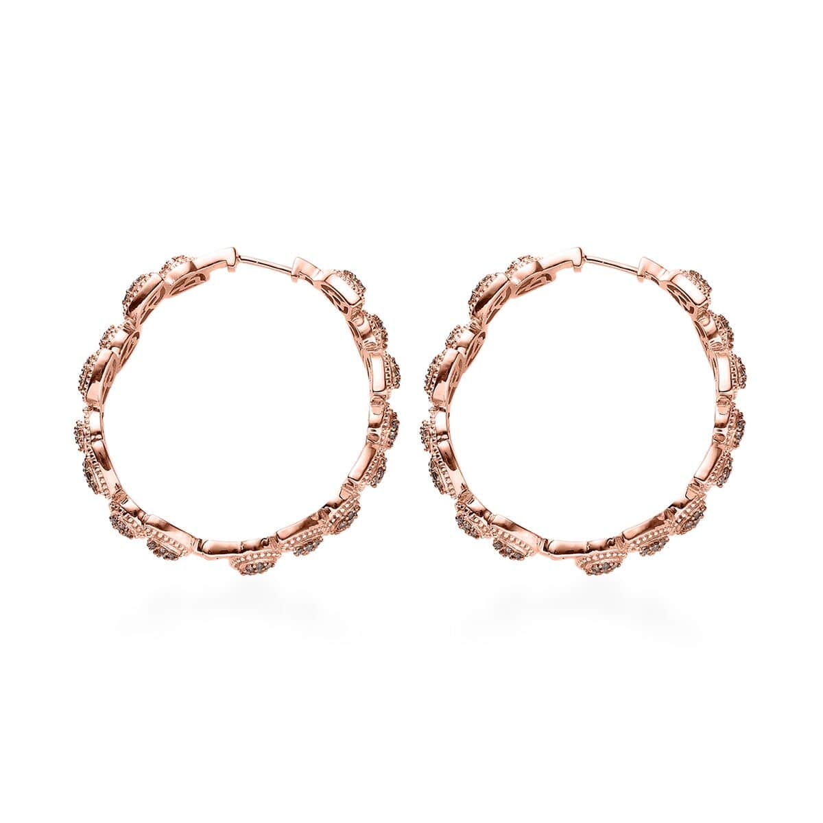 Natural Champagne Diamond Hoop Earrings in Vermeil Rose Gold Over Sterling Silver 2.00 ctw image number 3