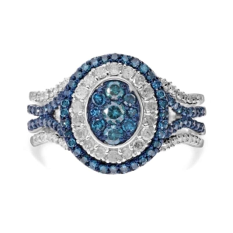 Blue Diamond and White Diamond 0.53 ctw Ring in Platinum Over Sterling Silver (Size 11.5)