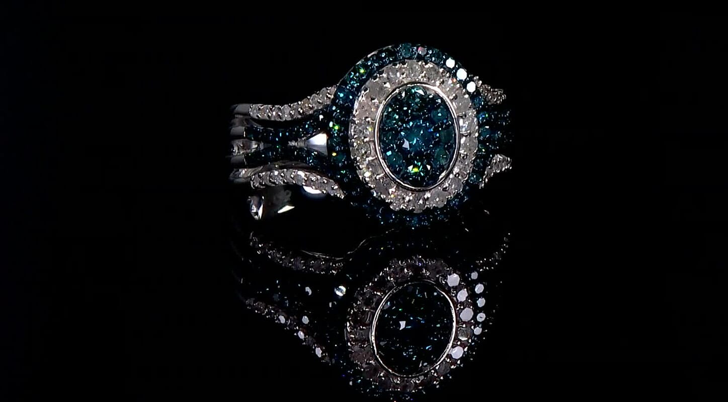 Blue Diamond and White Diamond 0.53 ctw Ring in Platinum Over Sterling Silver (Size 11.5)