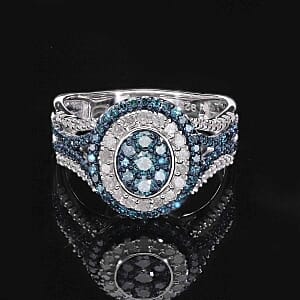 Blue Diamond and White Diamond 0.53 ctw Ring in Platinum Over Sterling Silver (Size 11.5)