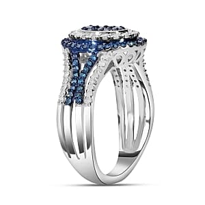 Blue Diamond and White Diamond 0.53 ctw Ring in Platinum Over Sterling Silver (Size 11.5)