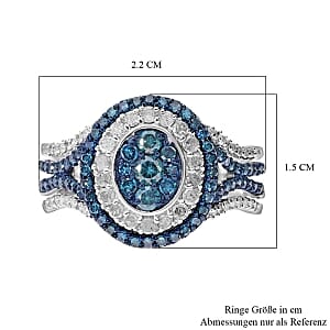 Blue Diamond and White Diamond 0.53 ctw Ring in Platinum Over Sterling Silver (Size 11.5)
