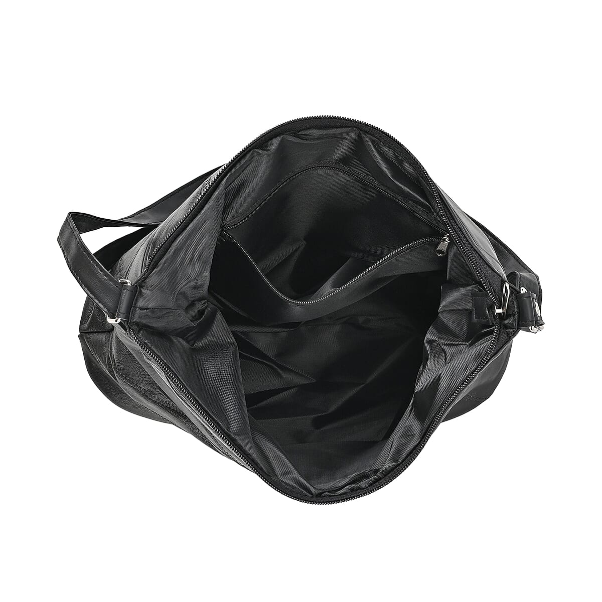 Black Color Patch Work Sheep Leather Crossbody Bag (12"x9.5"x4'') with Adjustable Shoulder Strap image number 2