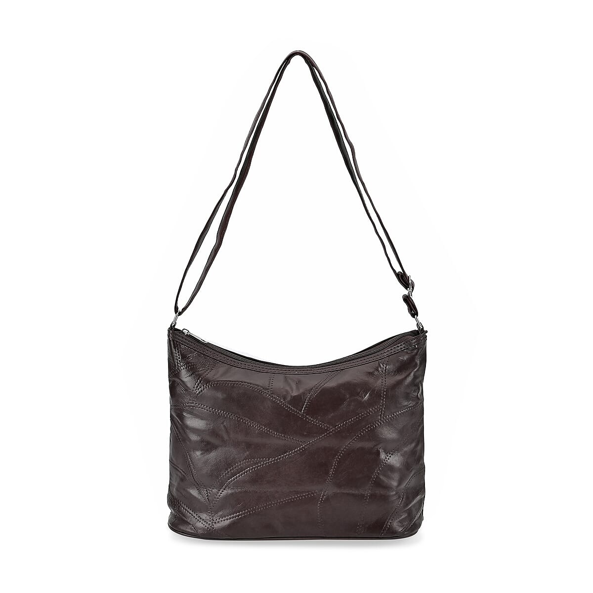 Brown Color Patch Work Sheep Leather Crossbody Bag For Women with Adjustable Shoulder Strap and Zipper Closure (12x9.5x4'') image number 0