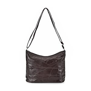 Brown Color Patch Work Sheep Leather Crossbody Bag For Women with Adjustable Shoulder Strap and Zipper Closure (12x9.5x4'')