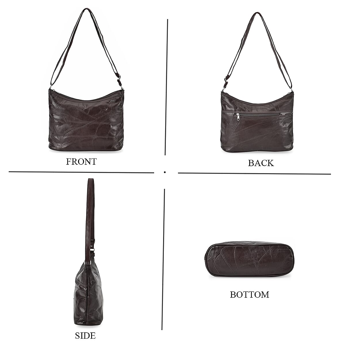 Brown Color Patch Work Sheep Leather Crossbody Bag For Women with Adjustable Shoulder Strap and Zipper Closure (12x9.5x4'') image number 1