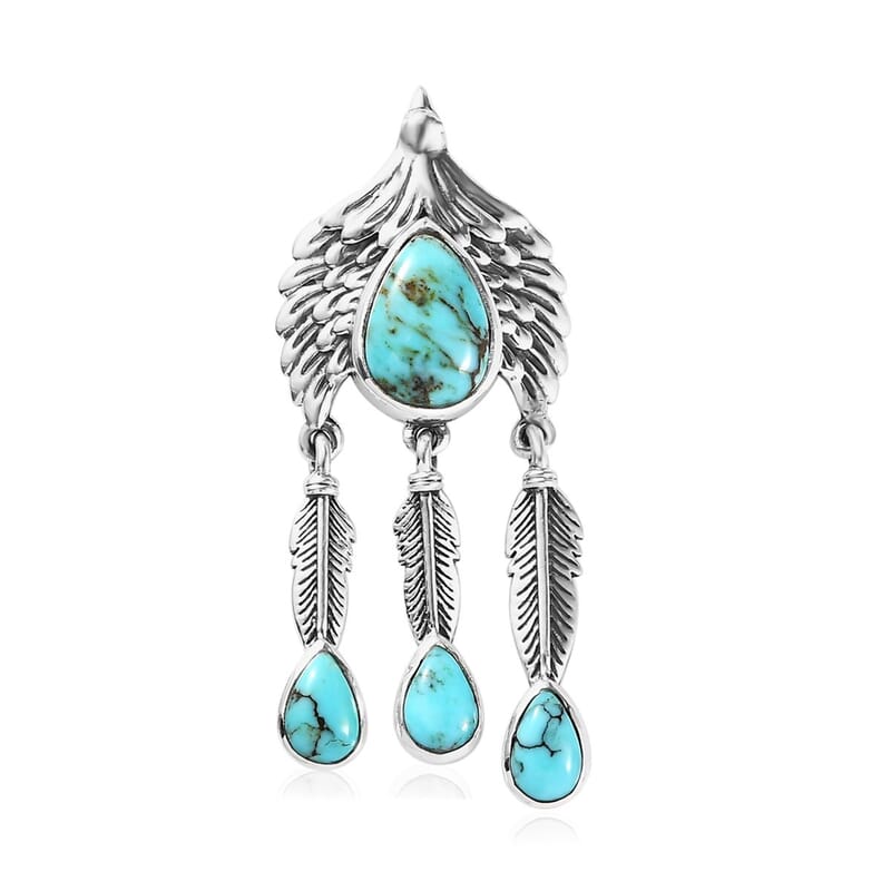 Artisan Crafted Blue Moon Turquoise Eagle Pendant in Sterling Silver 3.30 ctw