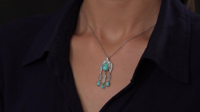 Artisan Crafted Blue Moon Turquoise Eagle Pendant in Sterling Silver 3.30 ctw