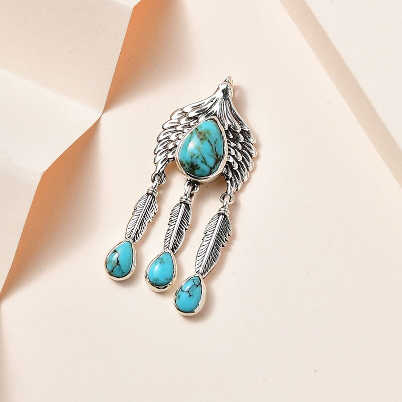 Artisan Crafted Blue Moon Turquoise Eagle Pendant in Sterling Silver 3.30 ctw