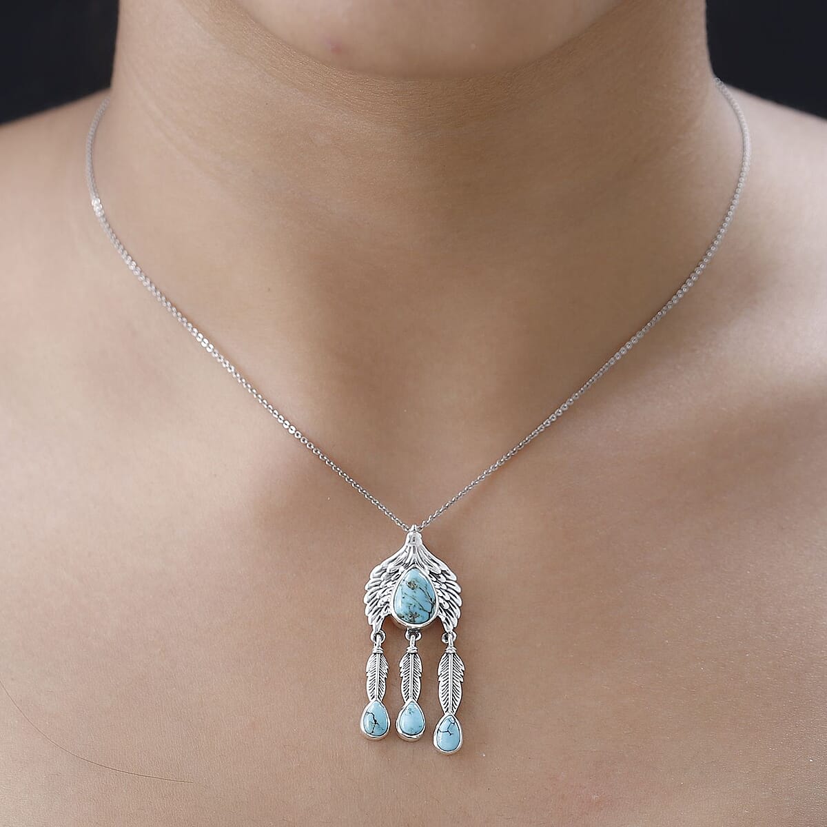 Artisan Crafted Blue Moon Turquoise Eagle Pendant in Sterling Silver 3.30 ctw image number 2