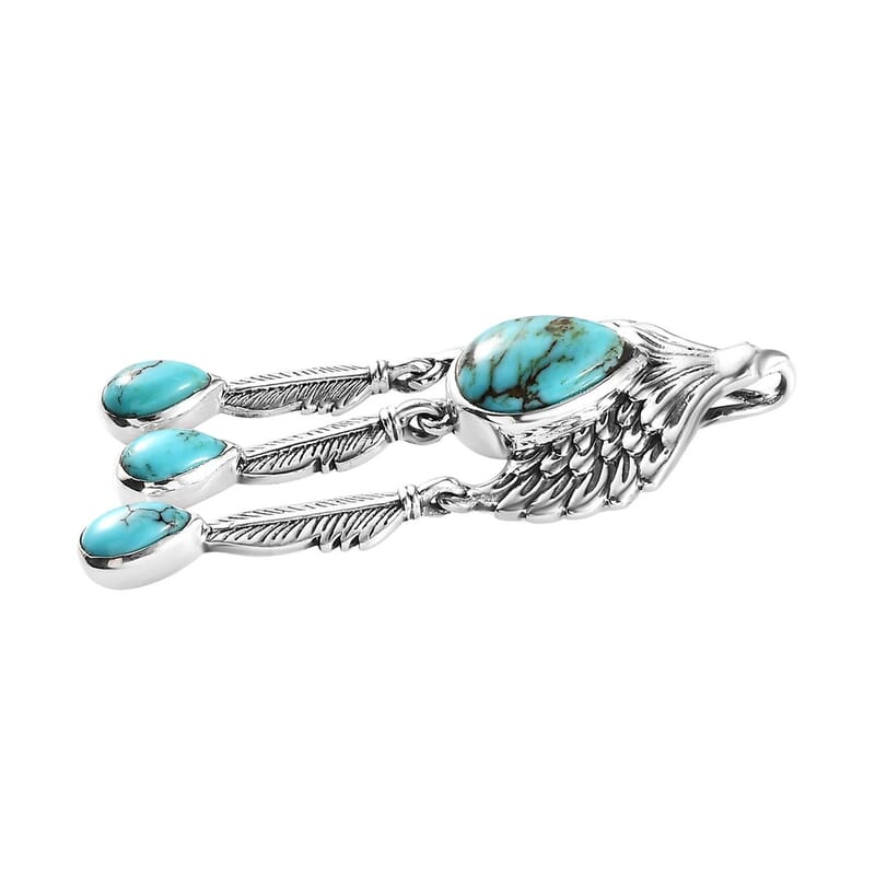 Artisan Crafted Blue Moon Turquoise Eagle Pendant in Sterling Silver 3.30 ctw