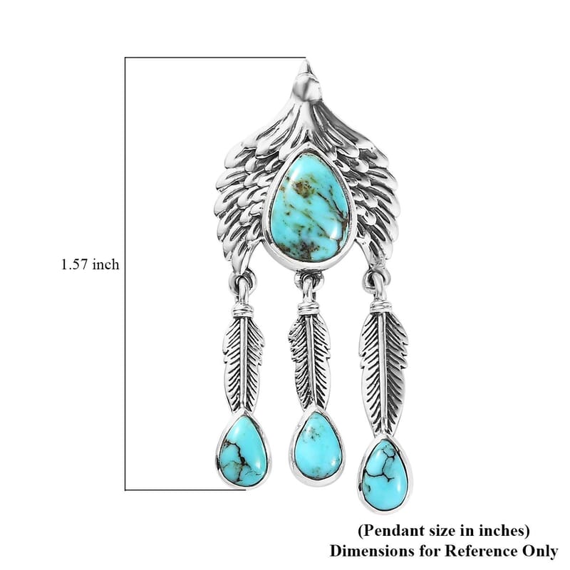 Artisan Crafted Blue Moon Turquoise Eagle Pendant in Sterling Silver 3.30 ctw