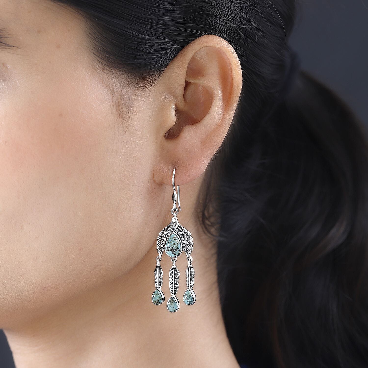 Artisan Crafted Blue Moon Turquoise Eagle Earrings in Sterling Silver 5.50 ctw