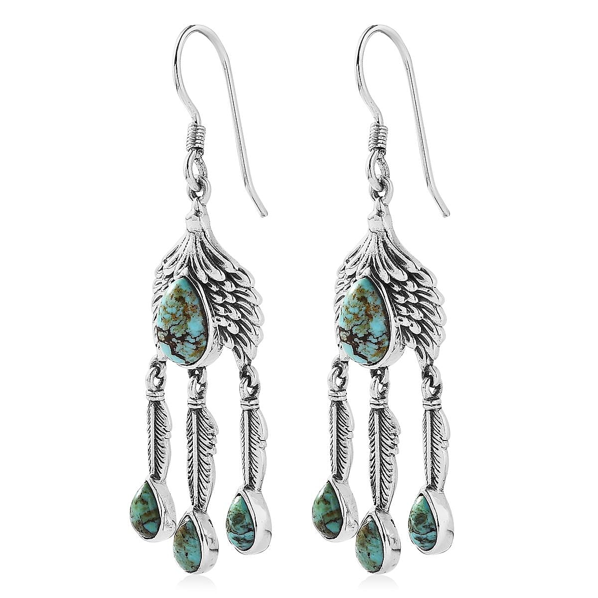 Artisan Crafted Blue Moon Turquoise Eagle Earrings in Sterling Silver 5.50 ctw