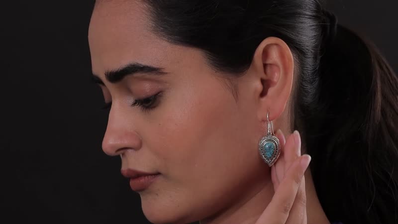 Artisan Crafted Blue Moon Turquoise Earrings in Sterling Silver 5.50 ctw