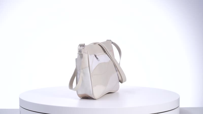 Beige Color Patch Work Sheep Leather Crossbody Bag (11.5"x7.7"x3'') with Adjustable Shoulder Strap