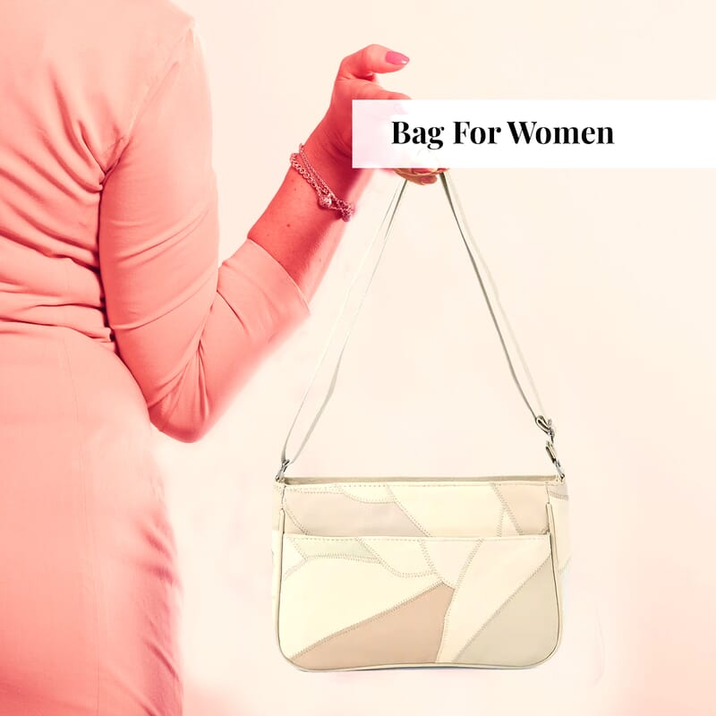 Beige Patch Work Sheep Leather Crossbody Bag For Women with Adjustable Shoulder Strap and Zipper Closure